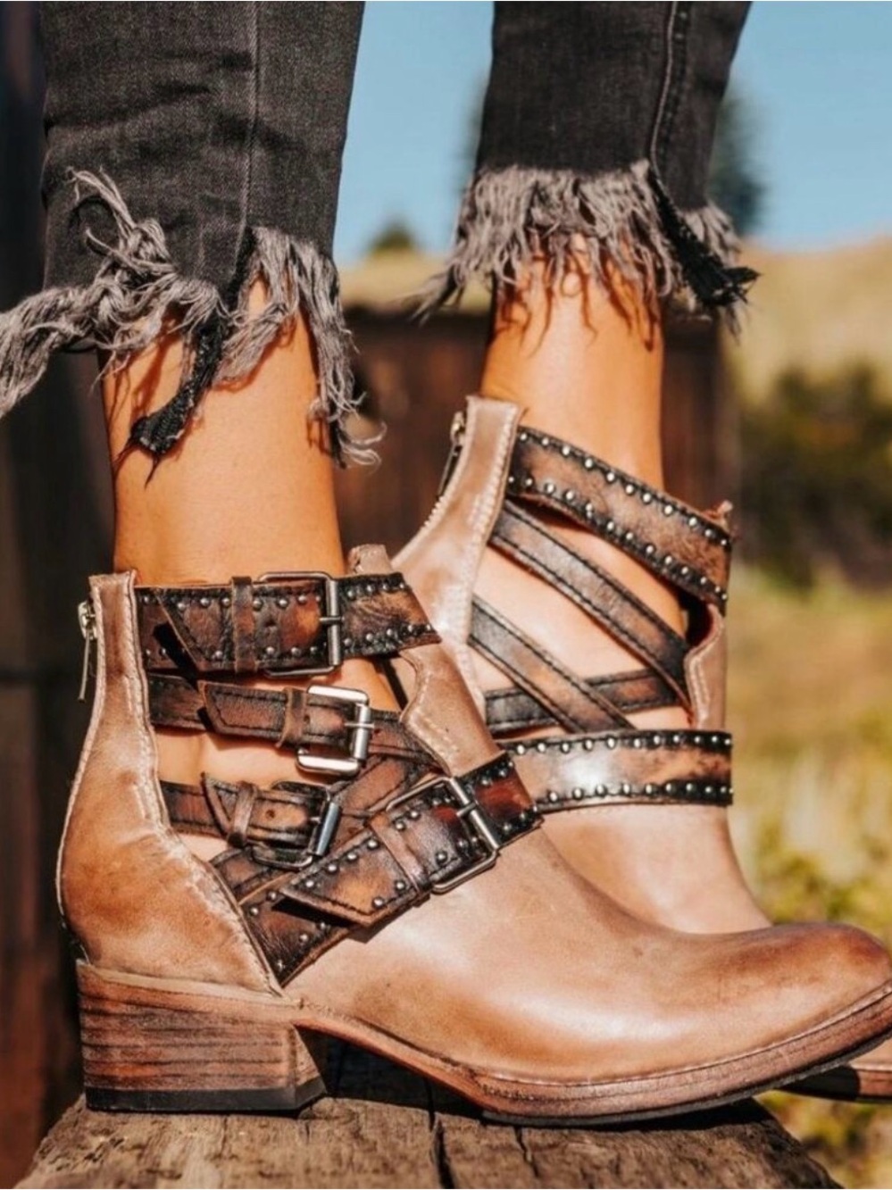 Freebird by Steven Belgium Taupe Multi Studded Ankle Boots Size 10